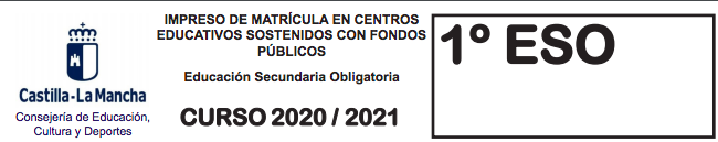 Impreso de matrícula 20 / 21 1º de ESO